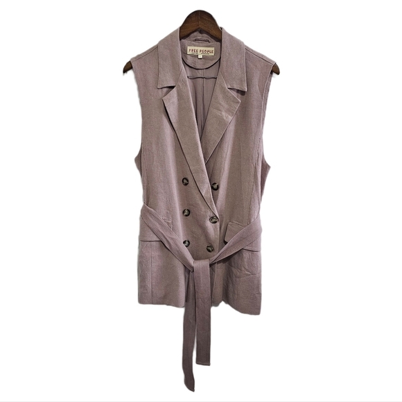 Free People Jackets & Blazers - Free People vest linen mauve long button belted size medium